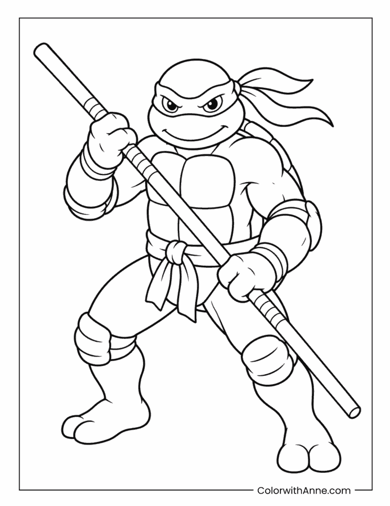 Simple Donatello’s Bo Staff Warrior Coloring Page for Kids