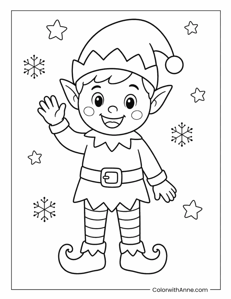 Simple Elf Waving Coloring Page