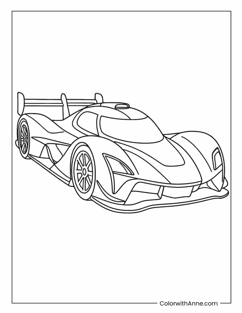 Simple Futuristic Race Car Coloring Page for Kids