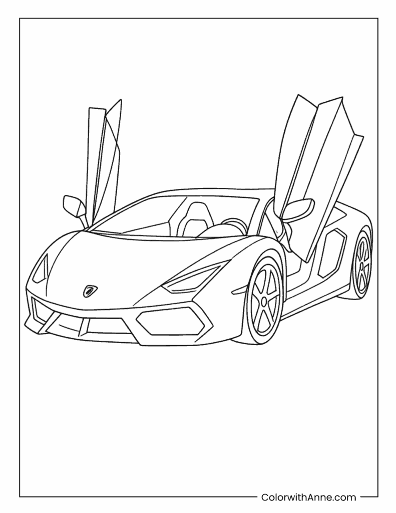 Simple Lamborghini Aventador with Scissor Doors Open Coloring Page for Kids