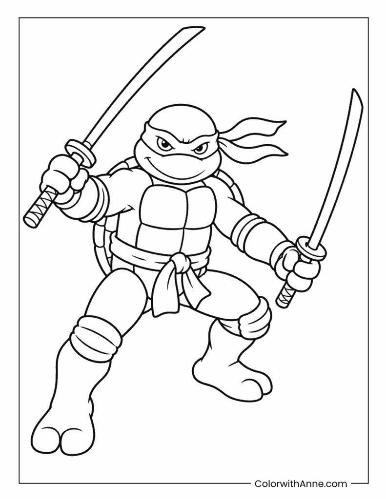 Simple Leonardo’s Dual Swords Battle Coloring Page for Kids