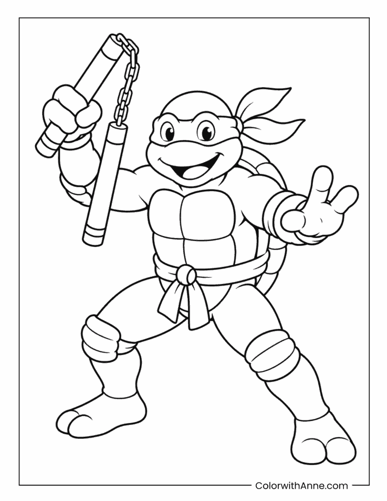 Simple Michelangelo’s Nunchucks Hero Coloring Page for Kids