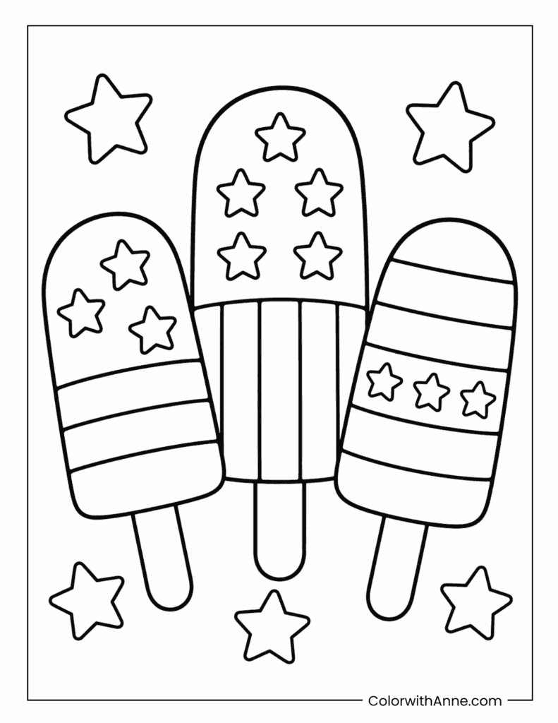 Simple Popsicles 4th of July Coloring Page for Kids