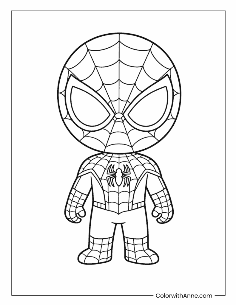 Simple Spidey Standing Coloring Page for Kids