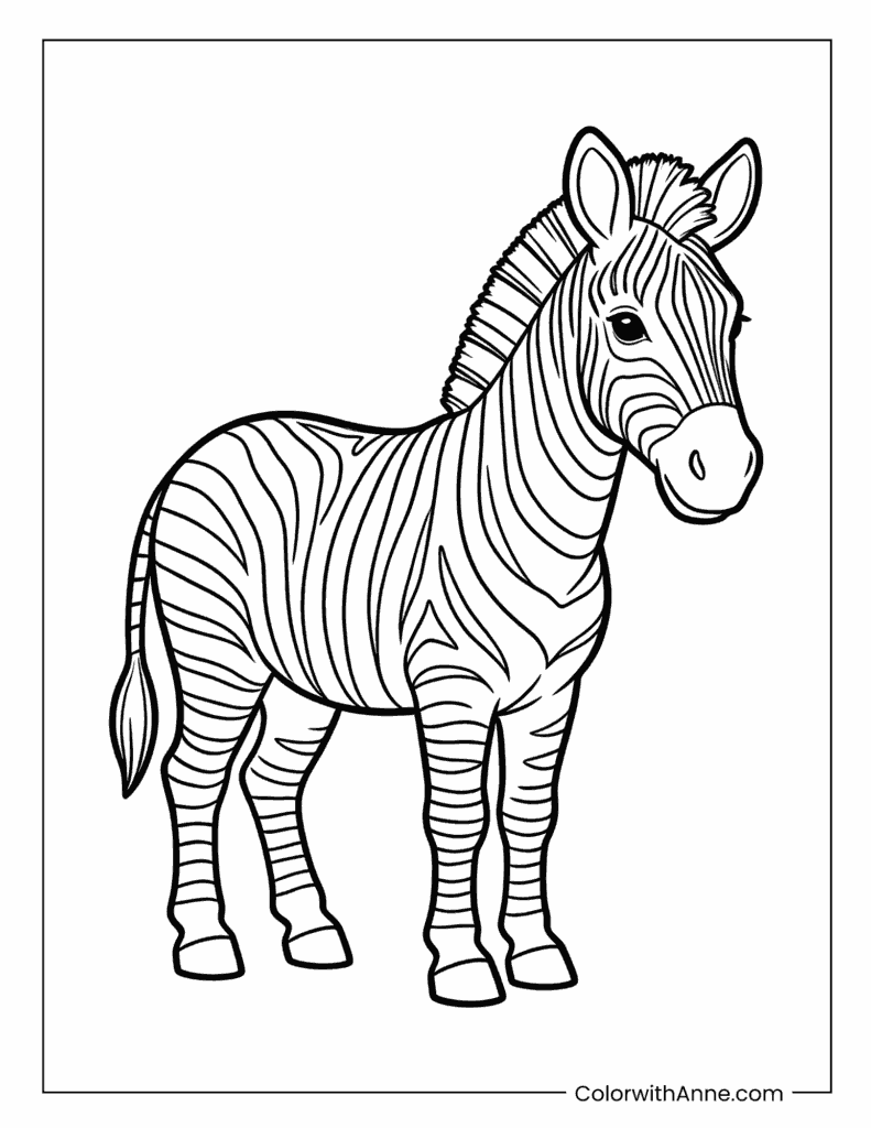 Simple Standing Cartoon Zebra Coloring Page