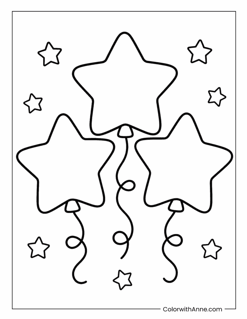Simple Star Balloons 4th of July Coloring Page for Toddlers