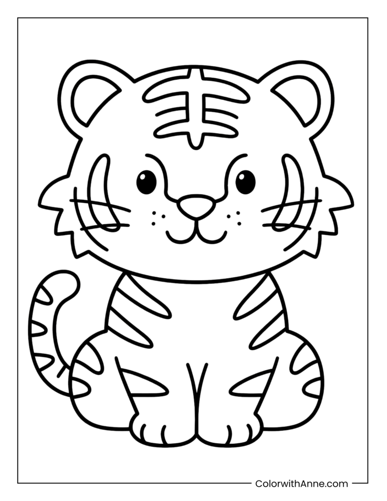 Simple Tiger Coloring Page for Kids