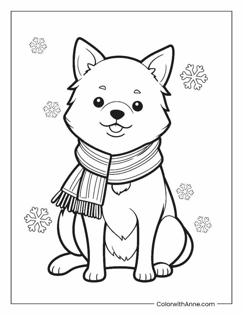 Simple Winter Dog Coloring Page