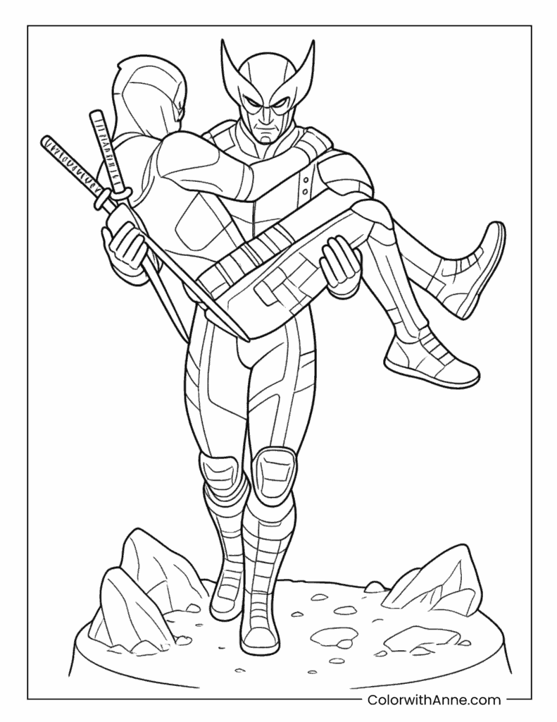 Simple Wolverine and Deadpool Coloring Page