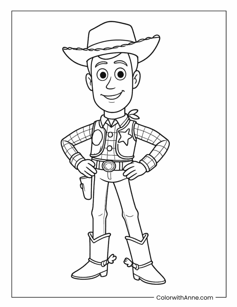 Simple Woody the Cowboy Ready for Adventure Coloring Page for Kids