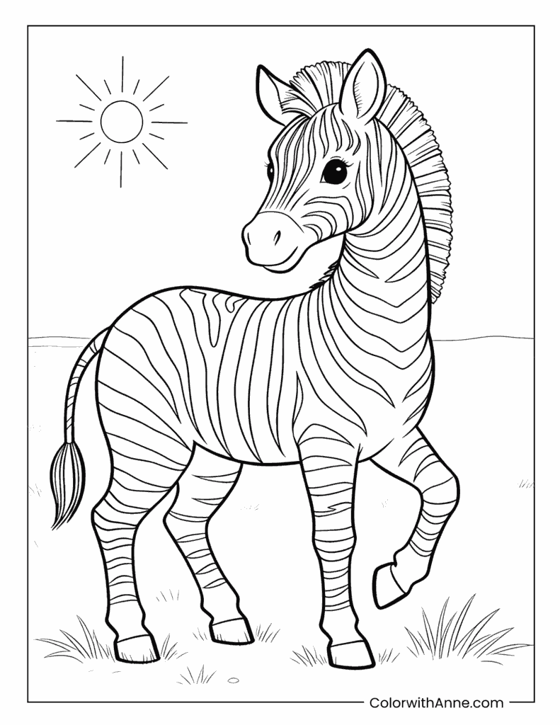 Simple Zebra Coloring Page for Kids