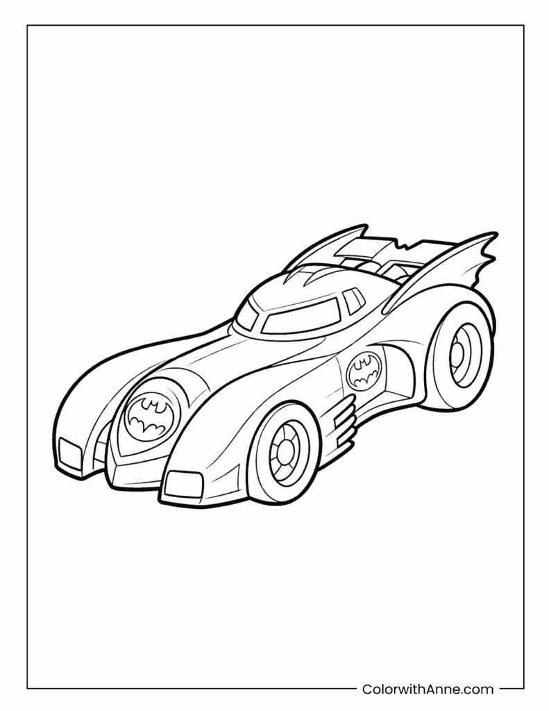 Sleek Batmobile Ready for a Nighttime Mission Coloring Page