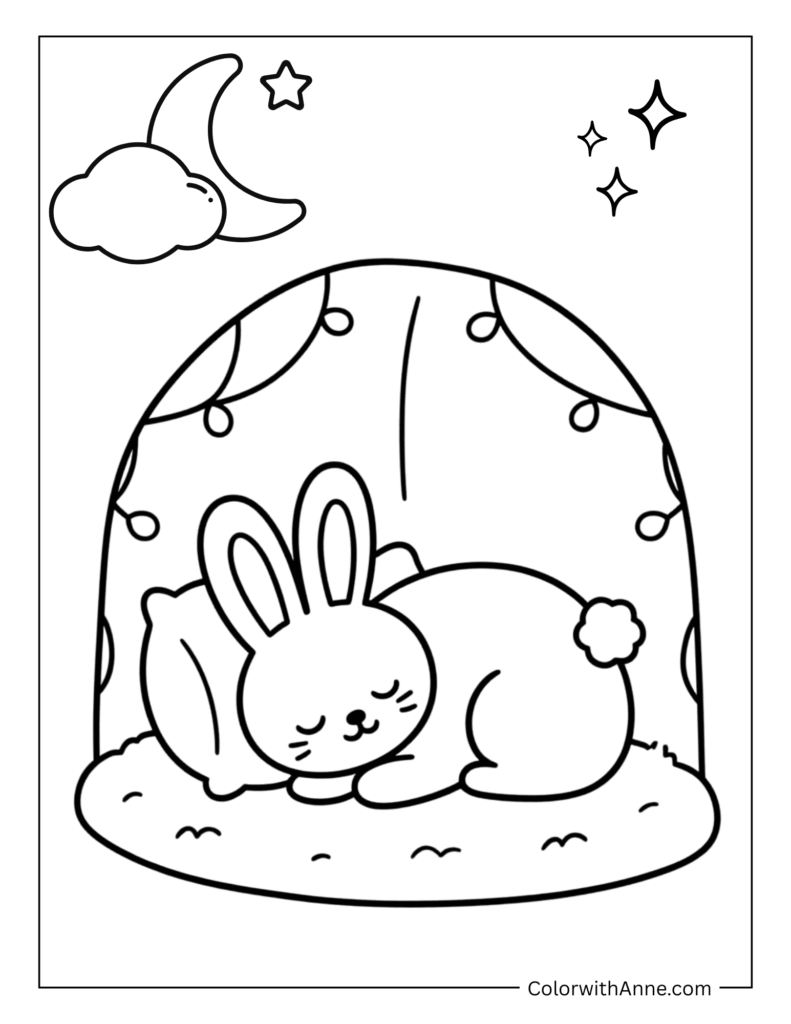 Sleeping Bunny in a Cozy Nook Coloring Page