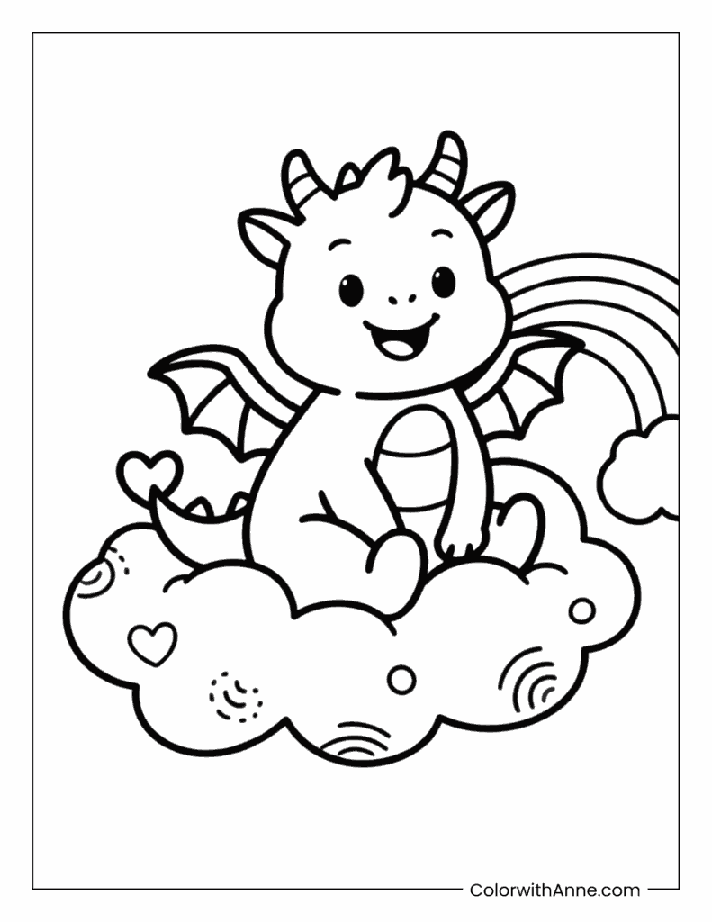 Smiling Baby Dragon Coloring Page