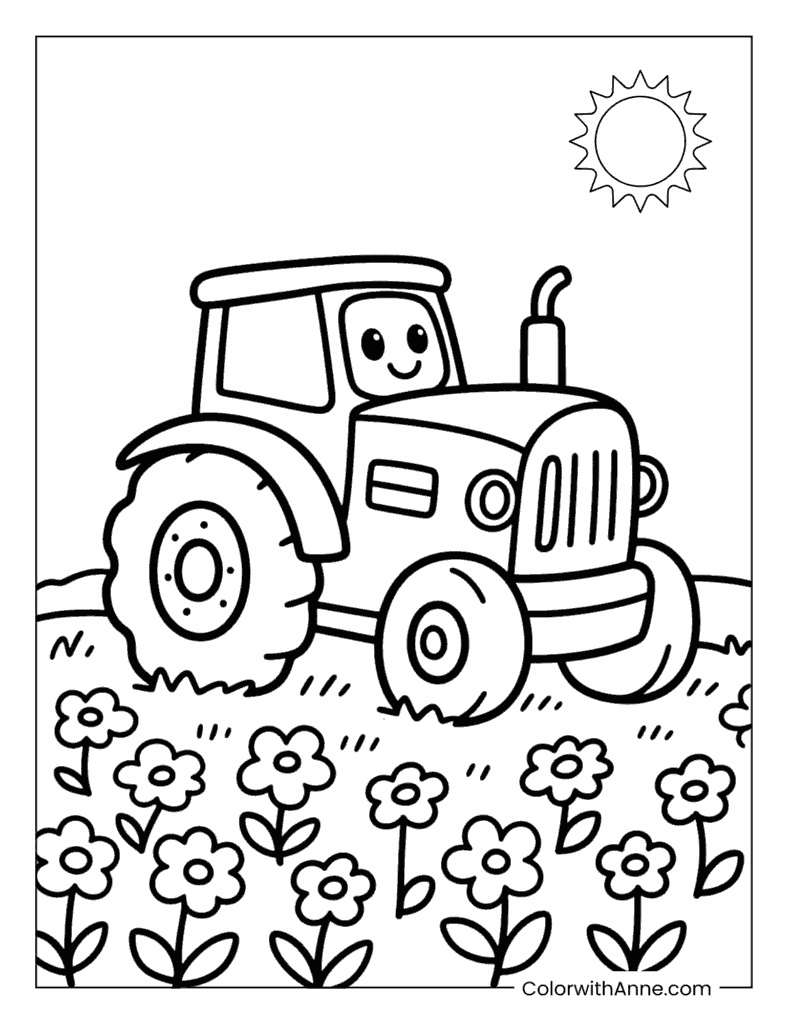 Smiling Cartoon Tractor Coloring Page