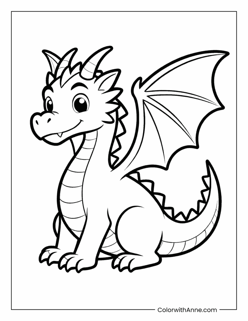 Smiling Dragon in a Sitting Pose Coloring Page