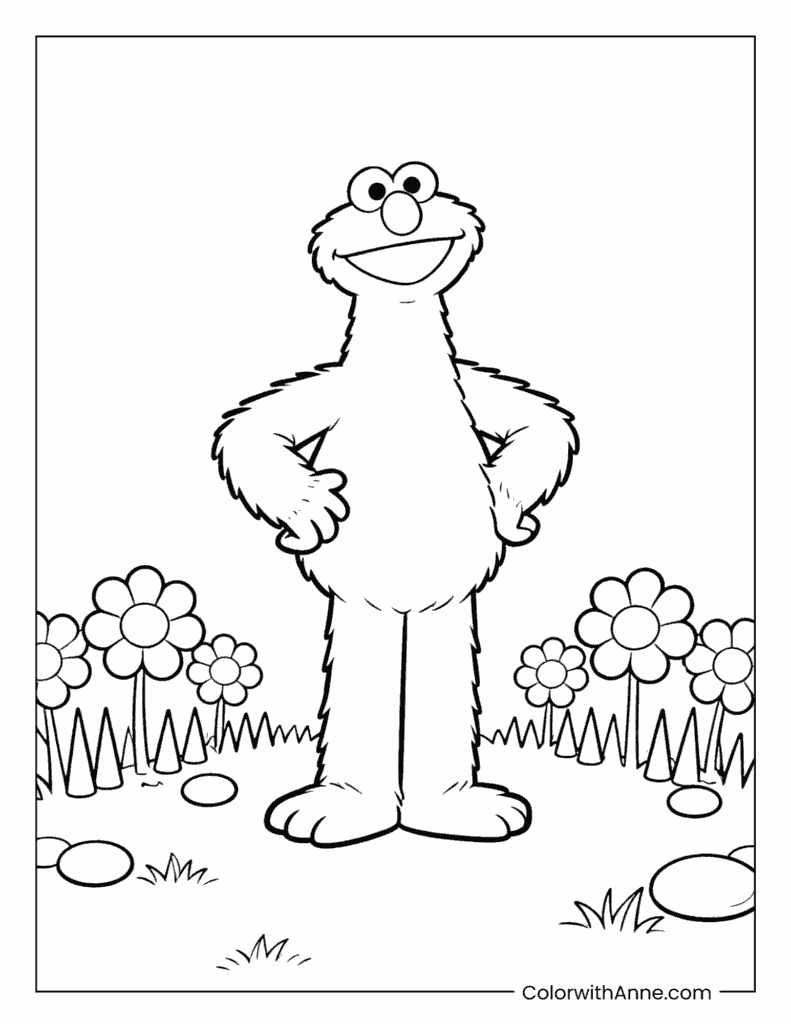 Smiling Elmo in the Garden Coloring Page