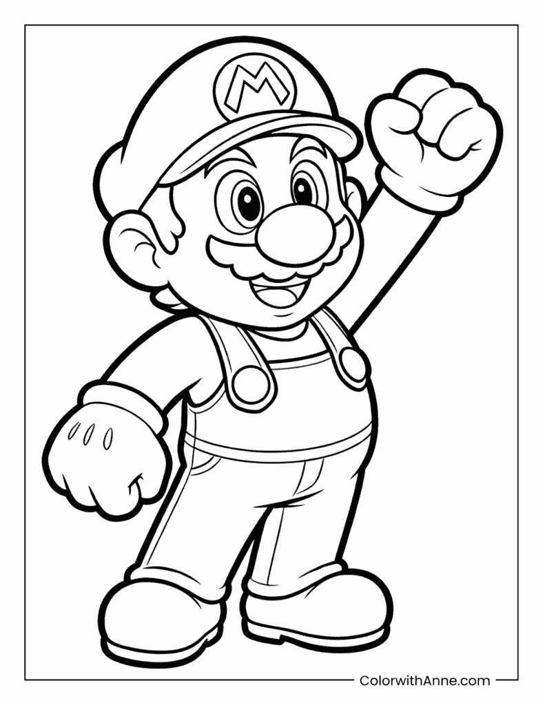Smiling Mario with Raised Fist Coloring Page