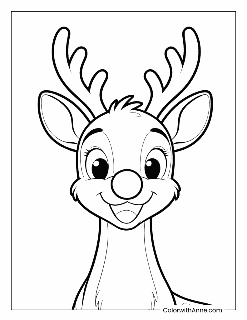 Smiling Rudolph Coloring Page