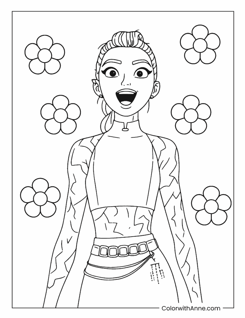 Smiling Rumi with Cute Flowers Coloring Page