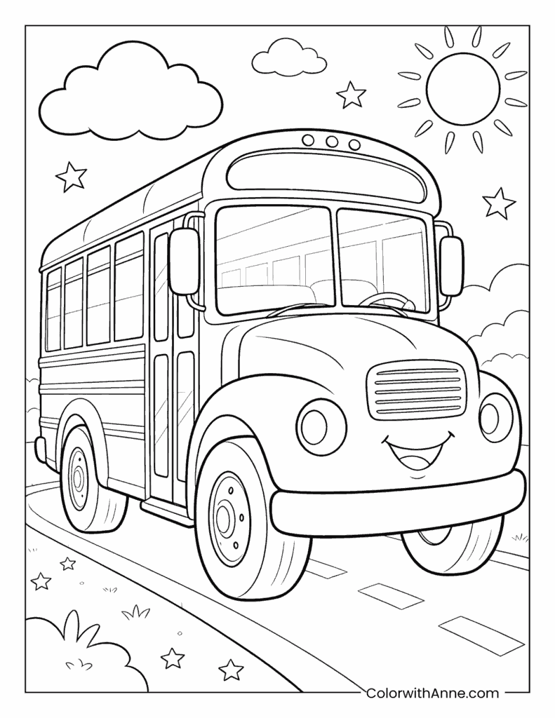 Smiling School Bus Coloring Page