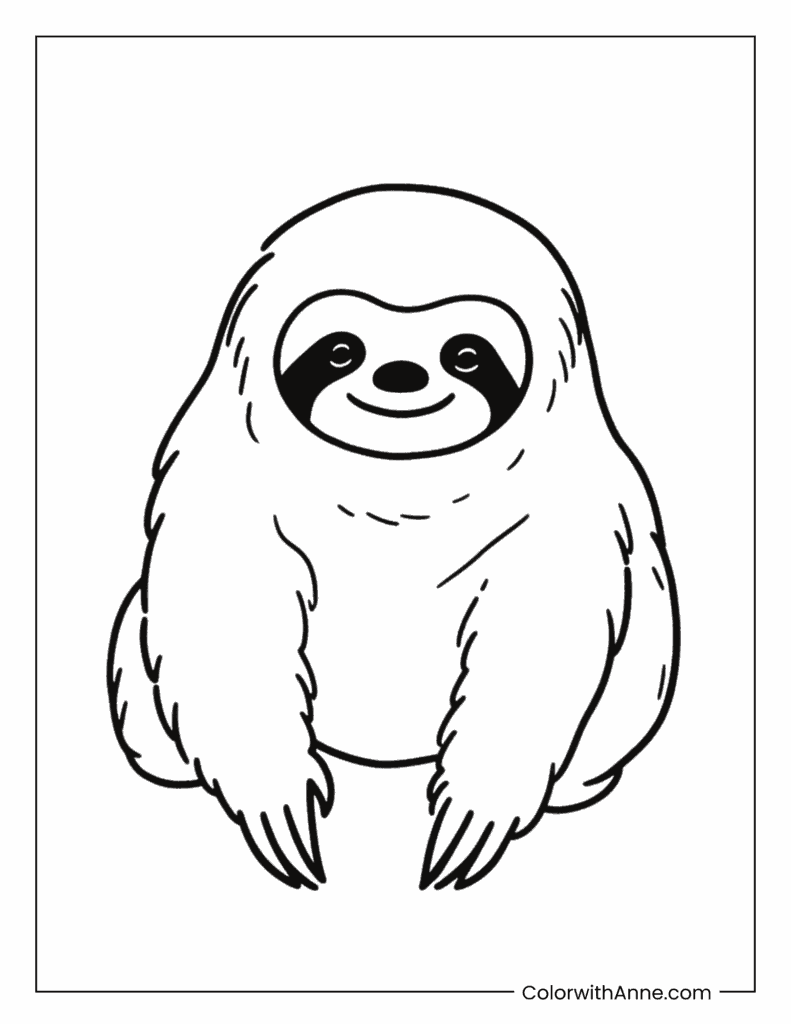 Smiling Sloth Coloring Page