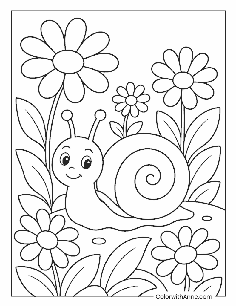 Snail in the Daisy Garden Coloring Page