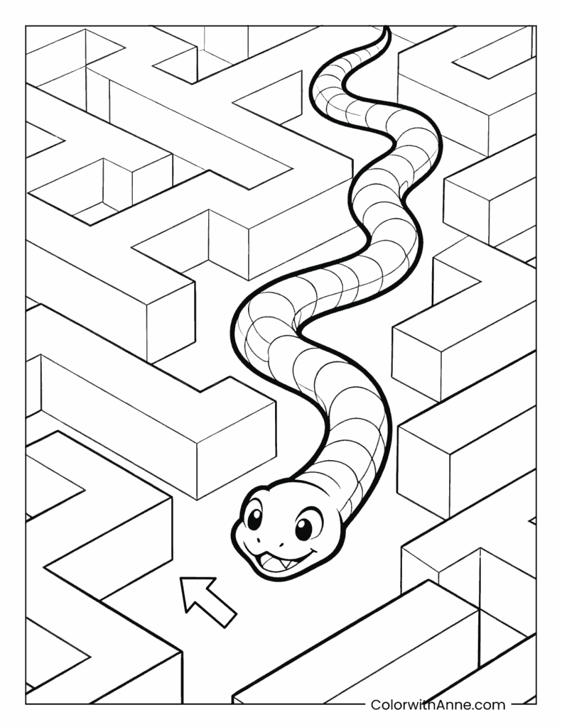 Snake in 3D Maze Coloring Page