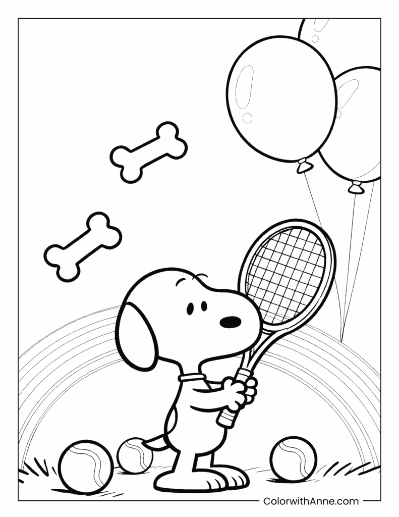 Snoopy Playing Tennis Coloring Page