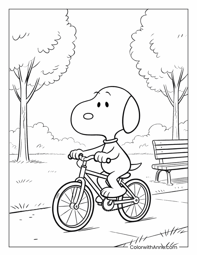 Snoopy Riding Bicycle Coloring Page