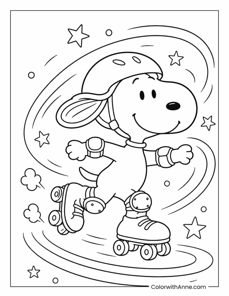 Snoopy Roller Skating Beneath the Stars Coloring Page