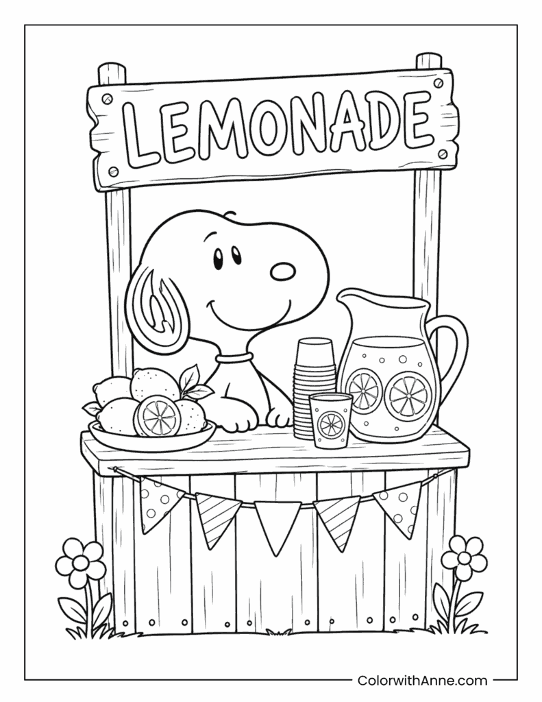 Snoopy Running a Lemonade Stand Coloring Page