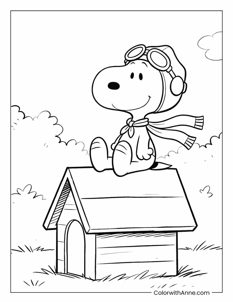 Snoopy on Doghouse Roof Coloring Page