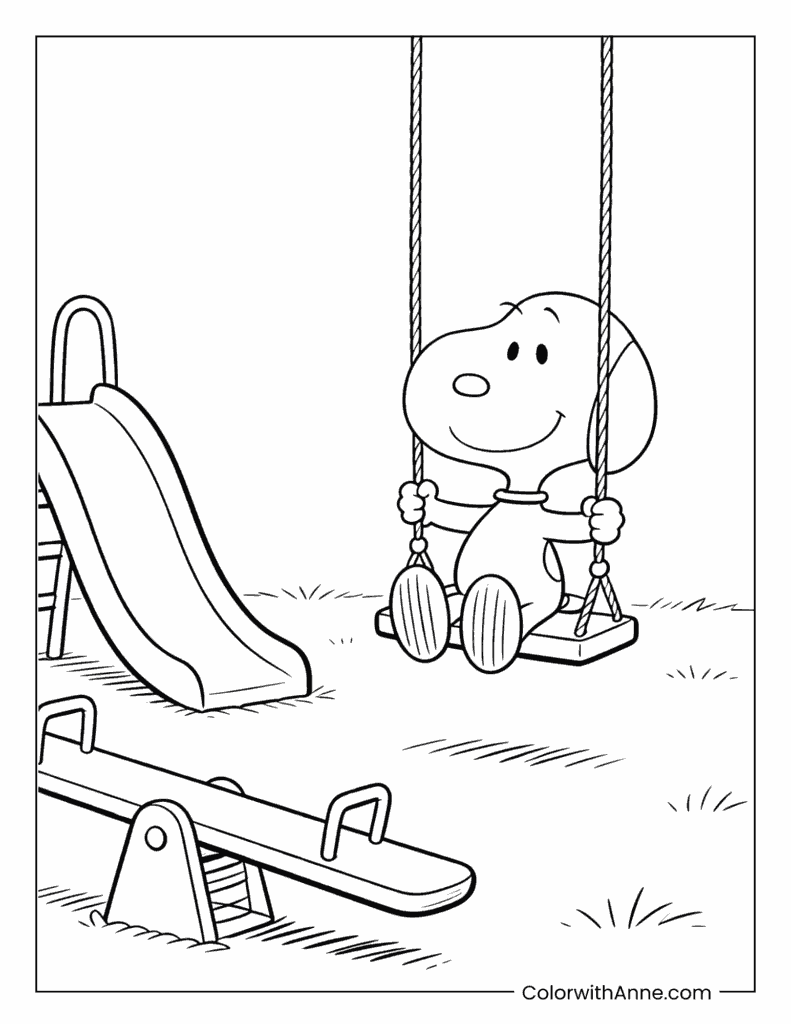 Snoopy on Swing Set Coloring Page