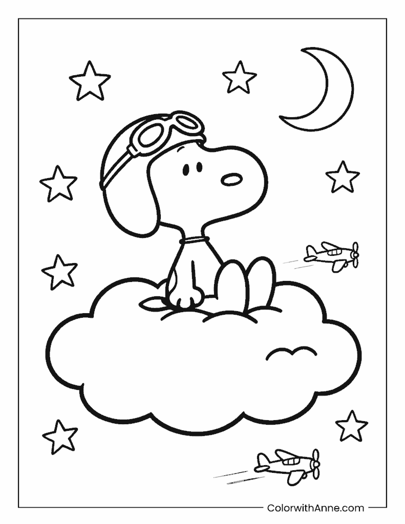 Snoopy the Night Flyer Coloring Page