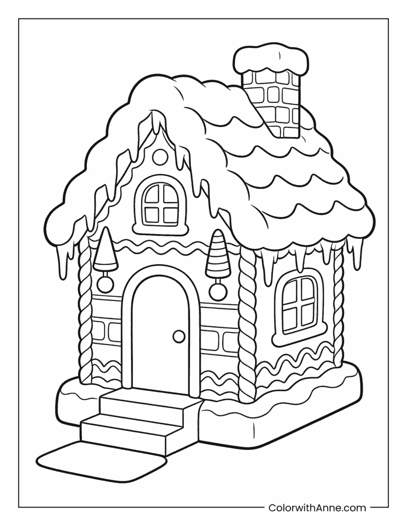 Snow-Covered Gingerbread House Coloring Page