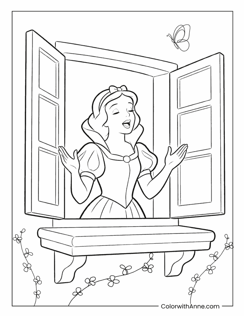 Snow White Singing at the Window Coloring Page