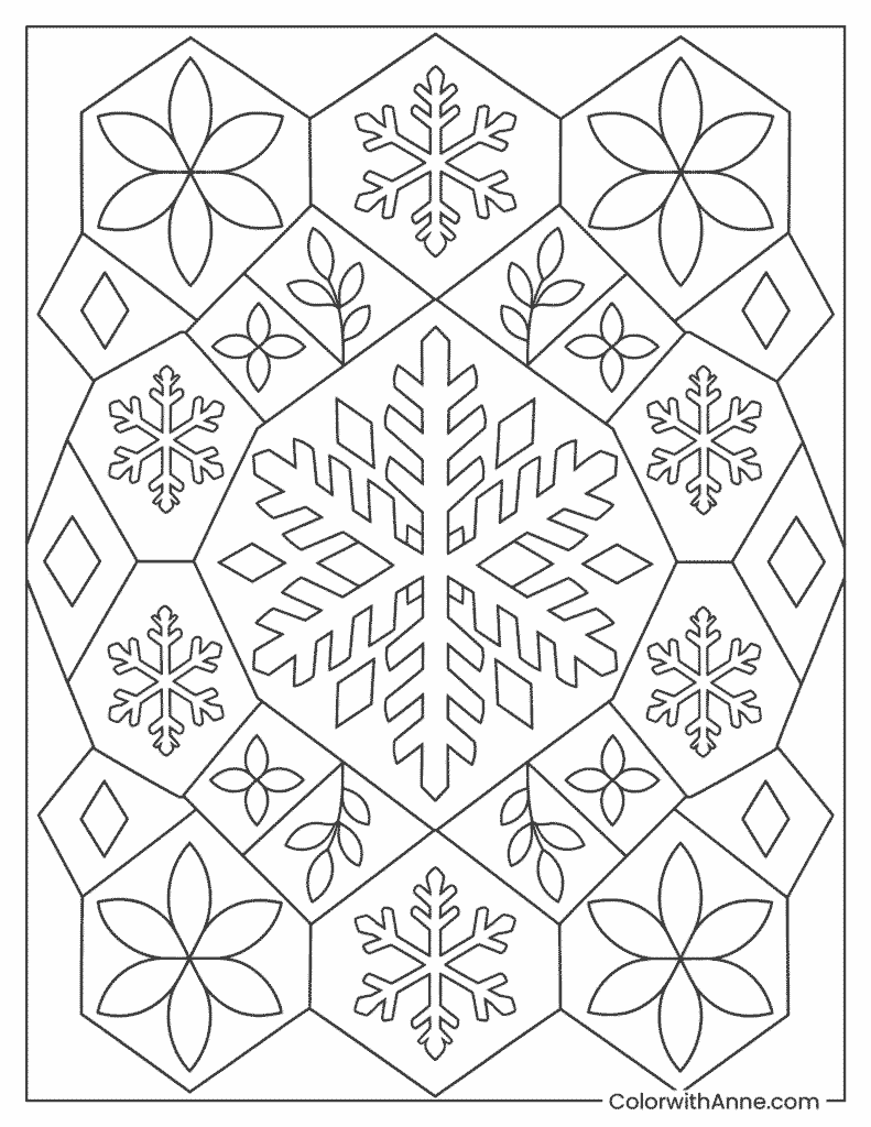 Snowflake Quilt Mosaic Coloring Page