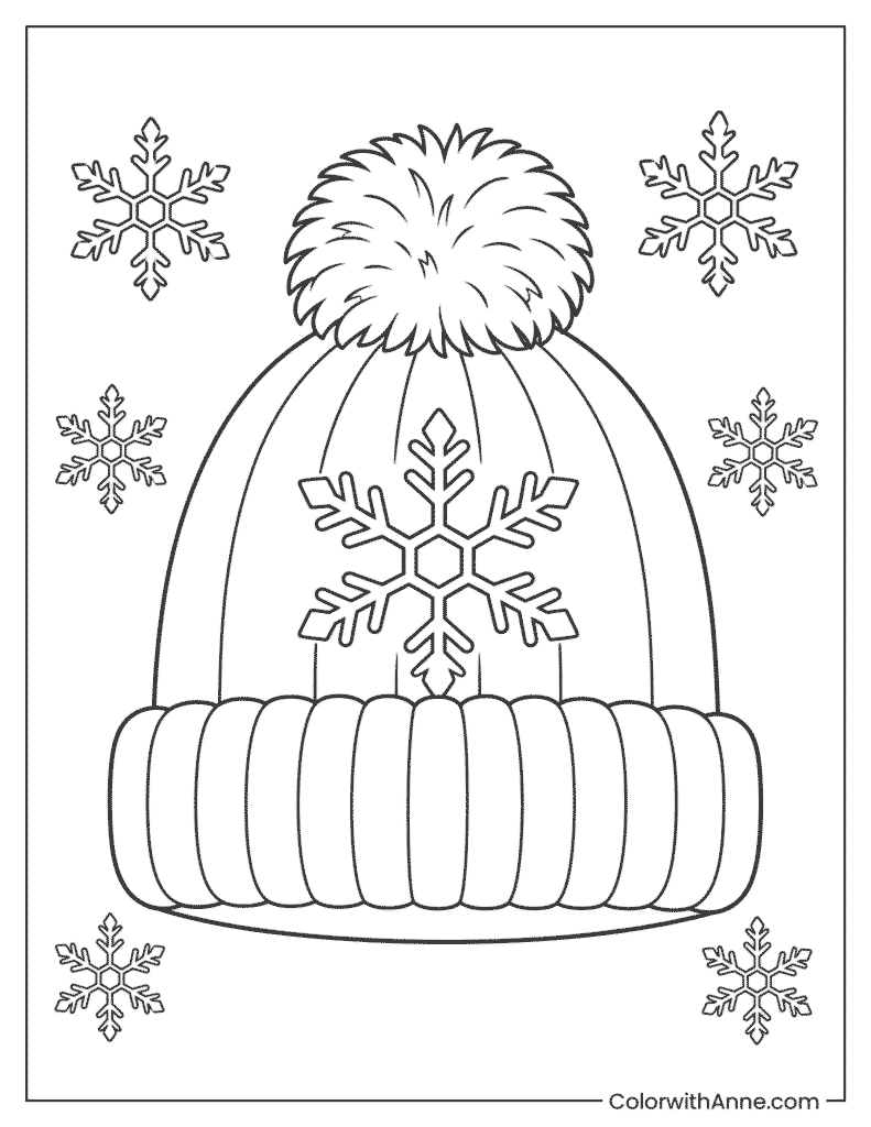 Snowflake Winter Hat Coloring Page