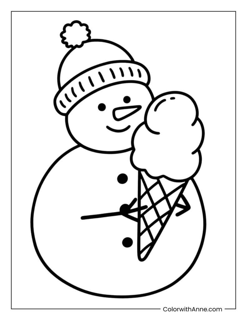 Snowman Holding a Giant Ice Cream Coloring Page