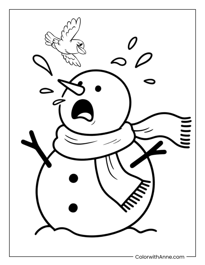 Snowman Mid-Sneeze Coloring Page
