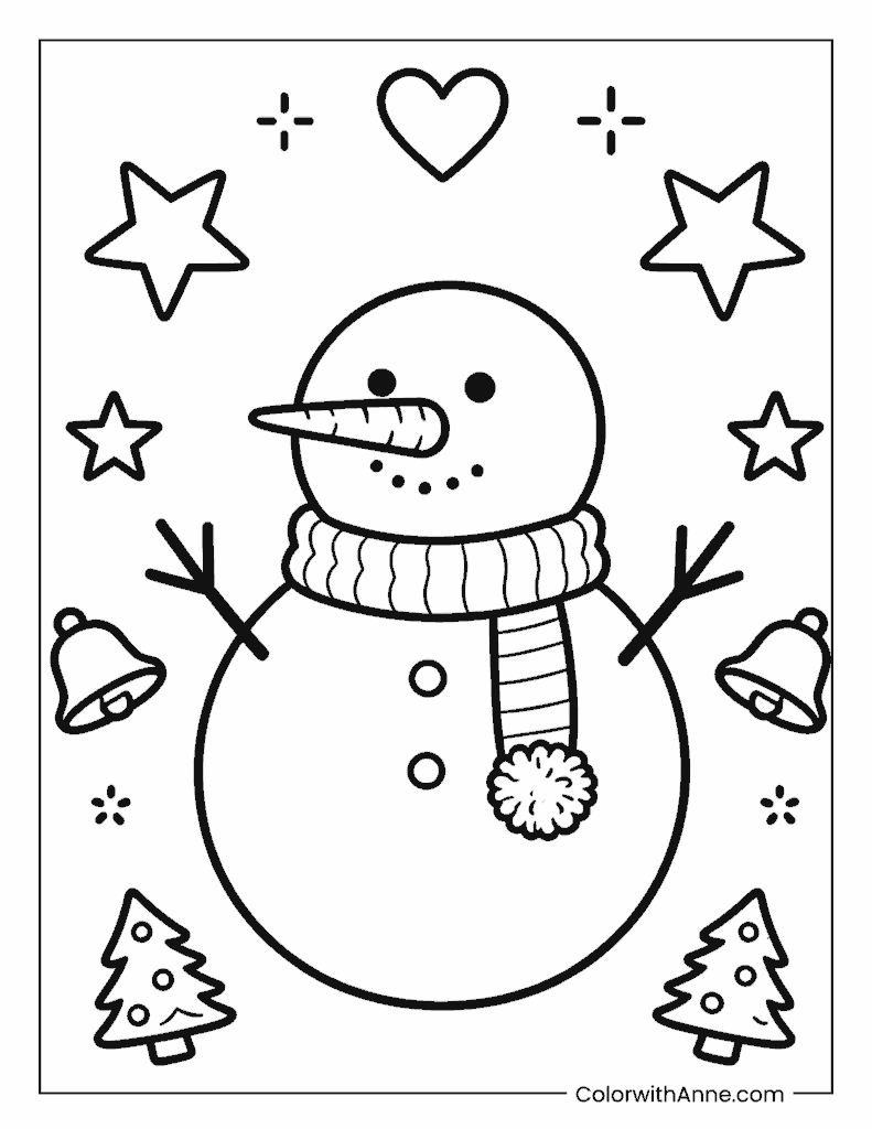 Snowman with Festive Decorations Coloring Page
