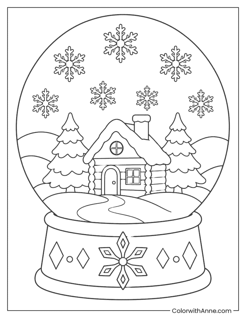 Snowy Cabin Snow Globe Coloring Page