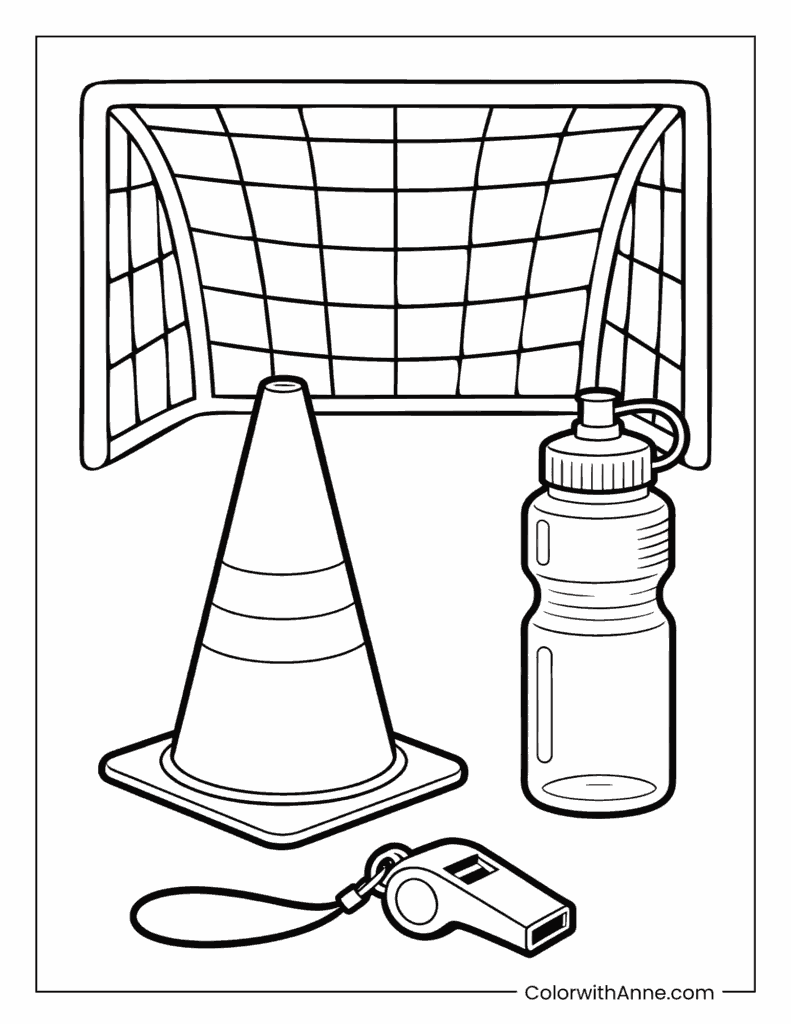 Soccer Goal and Training Gear Coloring Page