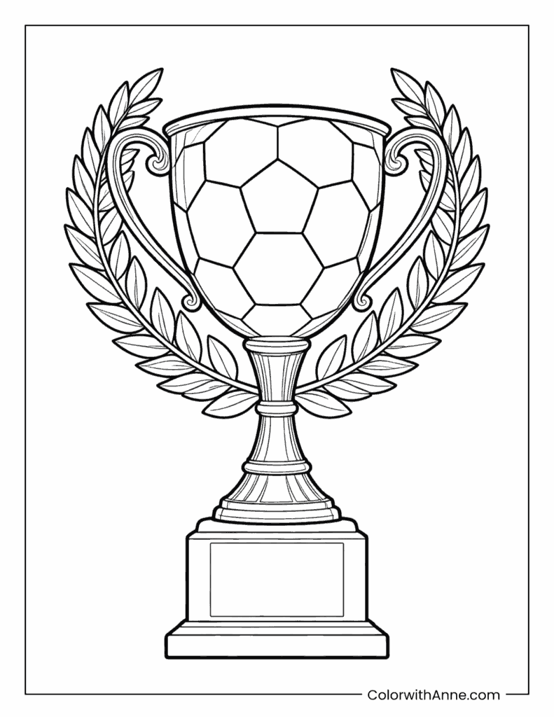 Soccer Trophy with Football Design Coloring Page