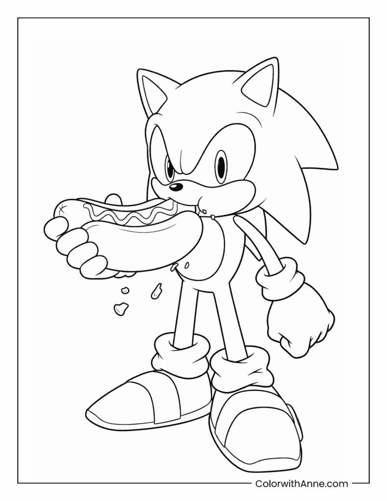Sonic Eating a Hot Dog Coloring Page