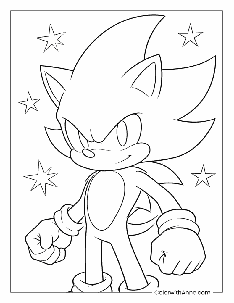 Sonic in a Power Pose with Stars Coloring Page