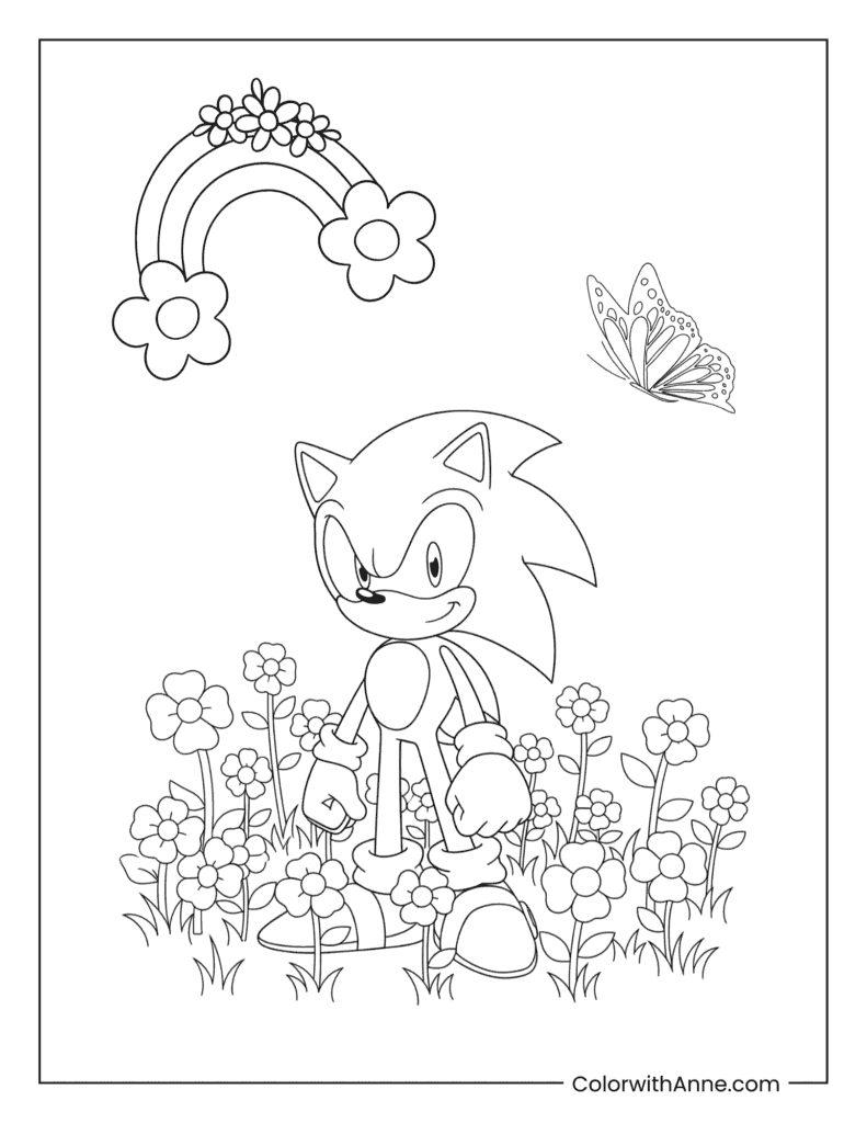 Sonic in the Flower Field Coloring Page