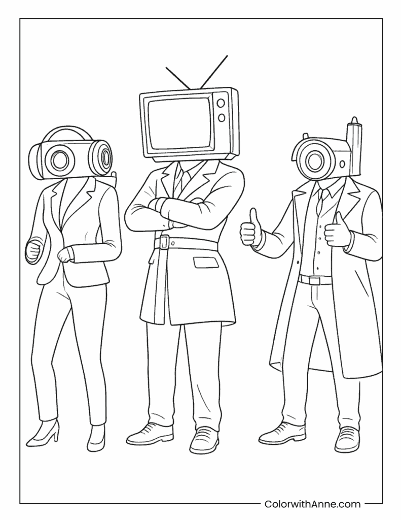 Speaker Woman, TV Woman and Camera Woman Alliance Group Coloring Page