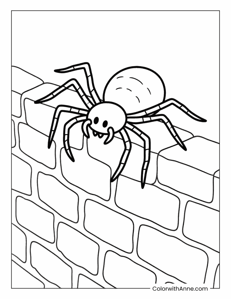 Spider Crawling Over a Stone Wall Coloring Page